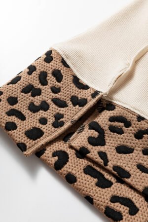 Beige Contrast Leopard Star Patchwork Detail Raw Seam Baggy Sweatshirt - Image 8
