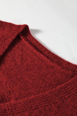 Fiery Red Heart Metal Button V Neck Cardigan Sweater - Image 19