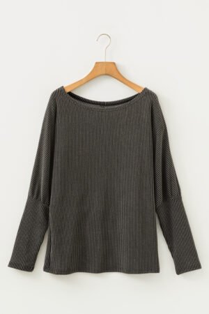 Carbon Grey Twisted Ribbed Dolman Long Sleeve Top - Image 4