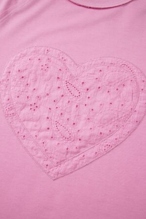 Pink Paisley Broderie Anglaise Valentine Heart Pattern Long Sleeve Patchwork Top - Image 5