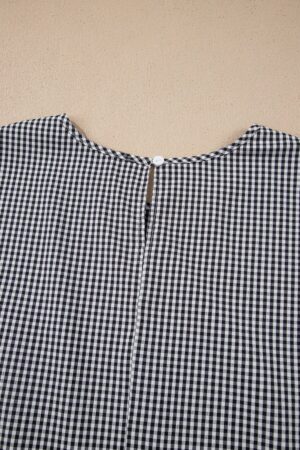 Black Plus Size Plaid Bow Decor Bell Sleeve Round Neck Jumper - Image 8