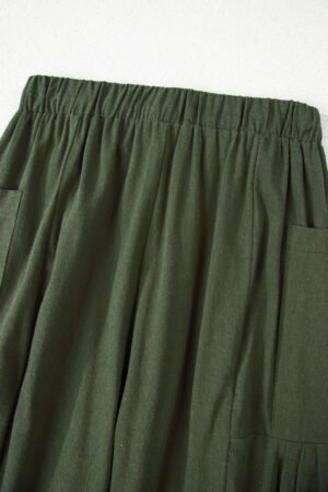 Jungle Green Drawstring Elastic Waist Patch Pocket Barrel Leg Casual Pants - Image 12