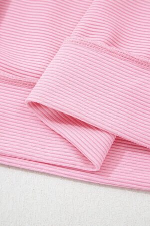 Pink Horizontal Ribbed Exposed Seam Detail Drop Shoulder Baggy Pullover - Image 10