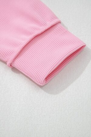 Pink Horizontal Ribbed Exposed Seam Detail Drop Shoulder Baggy Pullover - Image 9