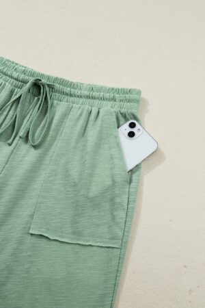 Canton Cuffed Short Sleeve Tee Raw Seam Patch Pocket Drawstring Pants Set - Image 6