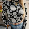 Black Thumbhole Long Sleeve Floral Print Mesh Top