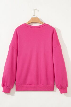 Rose Red Lucky Clover Embroidered Loose Pullover Sweatshirt - Image 4