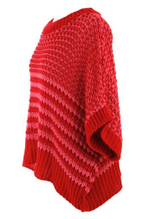 Red Stripe 3/4 Draped Sleeve Slouchy Sweater - Image 7
