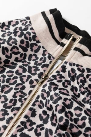 Khaki Leopard Print Half Zip up Blouse - Image 6