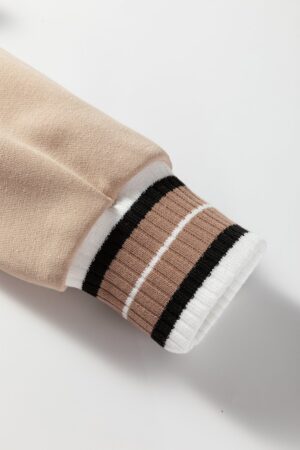 Parchment Varsity Contrast Striped Trim V Neck Sweatshirt - Image 8