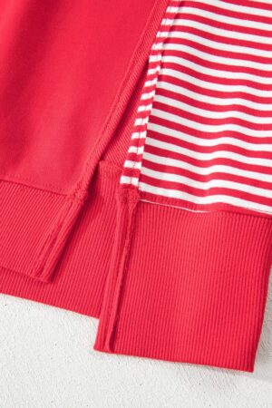 Racing Red Striped Patchwork Sleeve Colorblock Sweatshirt - Image 12