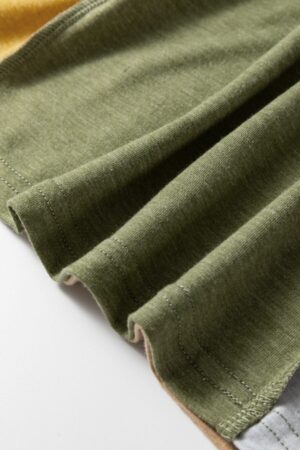 Jungle Green Exposed Stitching Colorblock V Neck Long Sleeve Top - Image 6