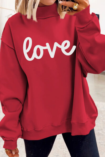 Alternative view of Racing Red Valentines Day Heart Love Script Reversible Printed Double Wear Mock Neck Sweatshirt