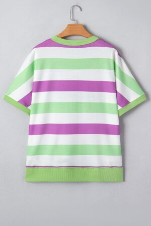 Green Stripe Lucky Clover Embroidered Graphic Dolman Loose Tee - Image 3