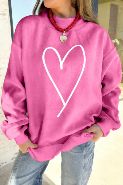 Alternative view of Bright Pink LOVER Heart Script Reversible Print Mock Neck Sweatshirt
