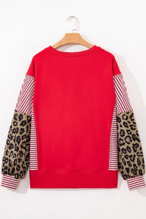 Racing Red Striped Patchwork Sleeve Colorblock Sweatshirt - Image 8