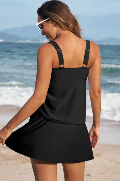 Alternative view of Black Scoop Neck Adjustable Tankini and Matching Skort Bathing Suit