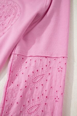 Pink Paisley Broderie Anglaise Valentine Heart Pattern Long Sleeve Patchwork Top - Image 6