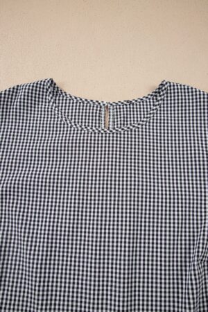 Black Plus Size Plaid Bow Decor Bell Sleeve Round Neck Jumper - Image 7