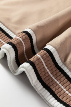 Parchment Varsity Contrast Striped Trim V Neck Sweatshirt - Image 10