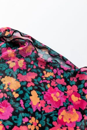 Rose Slim Fit Floral Mesh Long Sleeve Mock Neck Top - Image 7