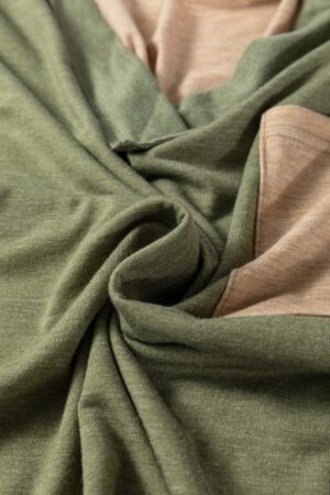 Jungle Green Exposed Stitching Colorblock V Neck Long Sleeve Top - Image 7