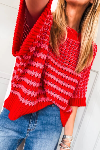 Alternative view of Red Stripe 3/4 Draped Sleeve Slouchy Sweater
