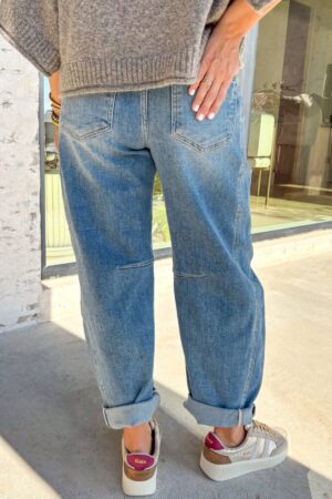 Sky Blue Medium Wash Cuffed Barrel Jeans - Image 2