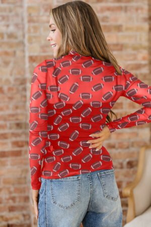 Red Game Day Rugby Mesh Sheer Long Sleeve Top - Image 12