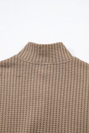 Casual Solid Color Textured Snap Button Collared Baggy Top - Image 11