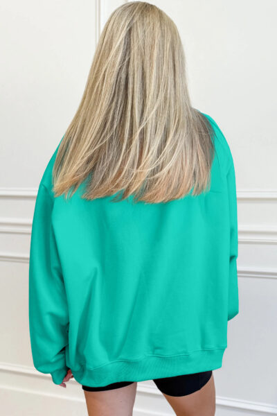 Alternative view of Sea Green Oversize Blessed Embroidered Mock Neck Sweatshirt