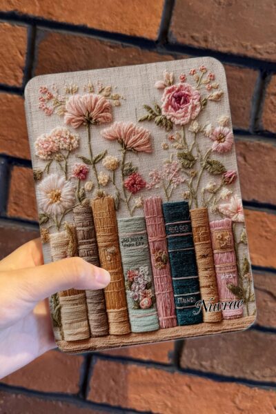 Imitation Embroidered Book Floral Kindle Case Auto Wake Sleep Cover