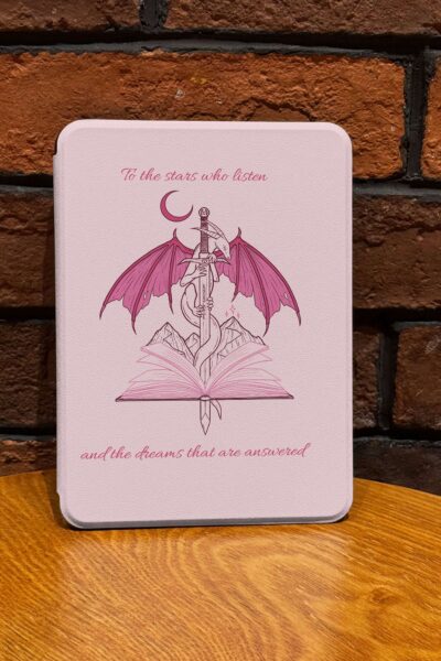 Fantasy Book Lover Kindle Case Pink Dragon & Quote Design