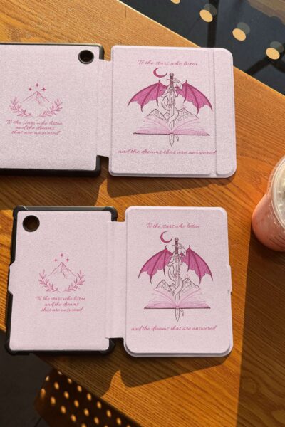 Alternative view of Fantasy Book Lover Kindle Case Pink Dragon & Quote Design