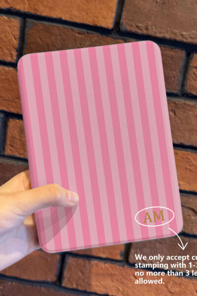 Alternative view of Personalized Pink Stripe Kindle Case with Custom Gold Letter