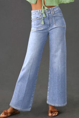 Beau Blue Loose Straight Leg Cropped High Waist Jeans - Image 3