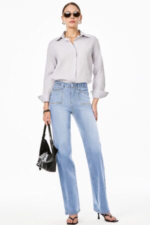 Beau Blue Loose Straight Leg Cropped High Waist Jeans - Image 6
