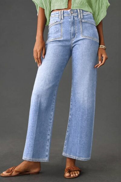 Beau Blue Loose Straight Leg Cropped High Waist Jeans