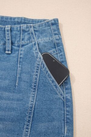 Sky Blue Medium Wash Cuffed Barrel Jeans - Image 9