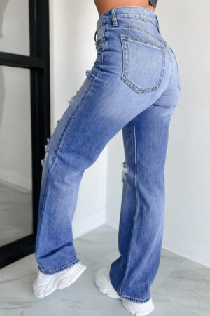 Myosotis Mid Rise Distressed Sneak Peek Straight Leg Jeans - Image 2