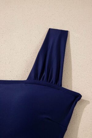 Navy Blue Square Neck Ruched Tommy Control One Piece Swimsuit - Image 20