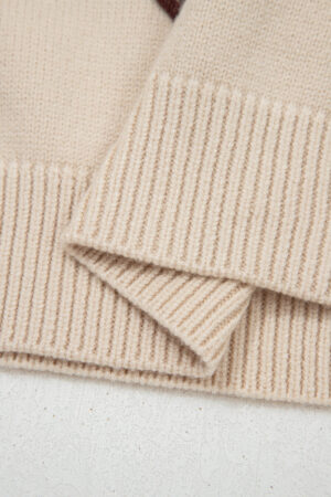 Parchment Corded Horseshoes Ribbed Trim Mock Neck Short Sleeve Sweater - Image 5