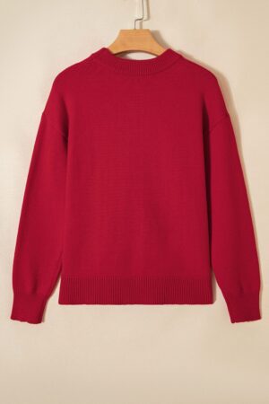 Fiery Red Sequined Bow Graphic Christmas Holiday Sweater - Image 12