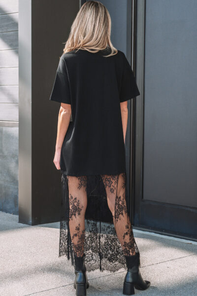 Alternative view of Black Floral Patchwork Short Sleeve T Shirt Loose Maxi Dress