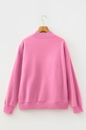 Bright Pink Oversize Blessed Embroidered Mock Neck Sweatshirt - Image 6