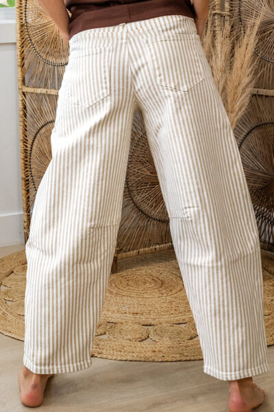 Alternative view of Khaki Stripe Casual Barrel Jeans