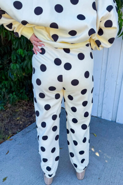Alternative view of Beige Polka Dot Print Drop Shoulder Pullover Drawstring Jogger Pant Set
