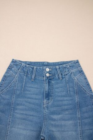 Sky Blue Medium Wash Cuffed Barrel Jeans - Image 8