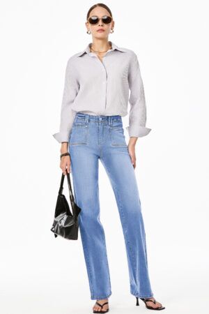 Dusk Blue Loose Straight Leg Cropped High Waist Jeans - Image 6