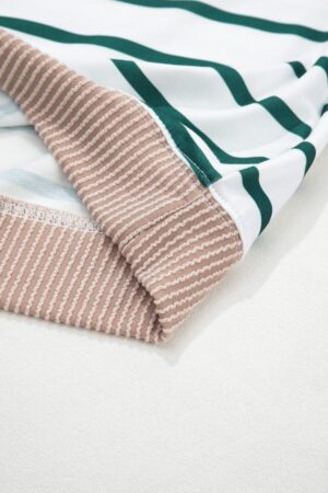 White Stripe Twisted Ribbed Patchwork Drop Shoulder Round Neck Sweatshirt - Image 13